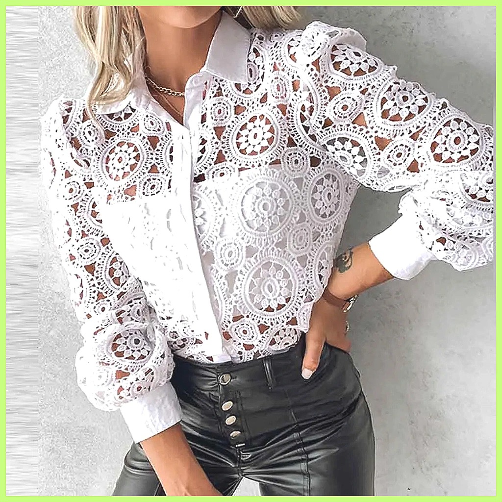 เสื้อลูกไม้สีขาวสำหรับผู้หญิงป - Blouses บทวิจารณ์และราคา