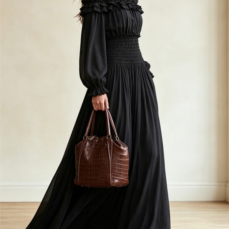 เดรสยาวผู้หญิงแบบเปิดไหล่พร้อม - Off Shoulder Puff Sleeve Sundress บทวิจารณ์และราคา