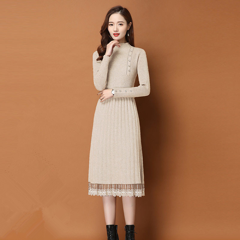 ลูกไม้ Hem ปุ่มผู้หญิงฤดูใบไม้ - Bodycon Long Sleeve Ribbed Dress บทวิจารณ์และราคา