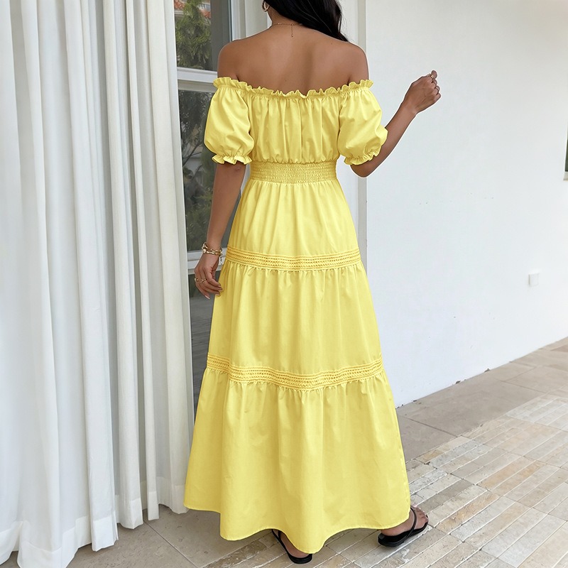 เดรสยาวทรงเอ สไตล์โบฮีเมียนสำห - Off Shoulder Puff Sleeve Sundress บทวิจารณ์และราคา