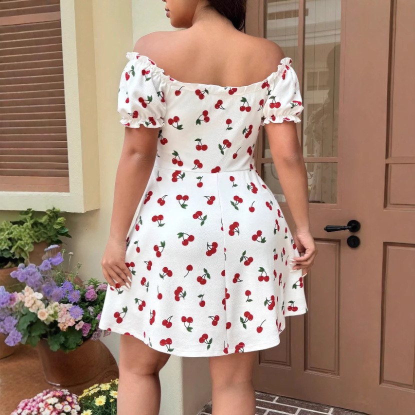ชุดเดรสผู้หญิงฤดูร้อน ชุดเดรสพ - Off Shoulder Puff Sleeve Sundress บทวิจารณ์และราคา