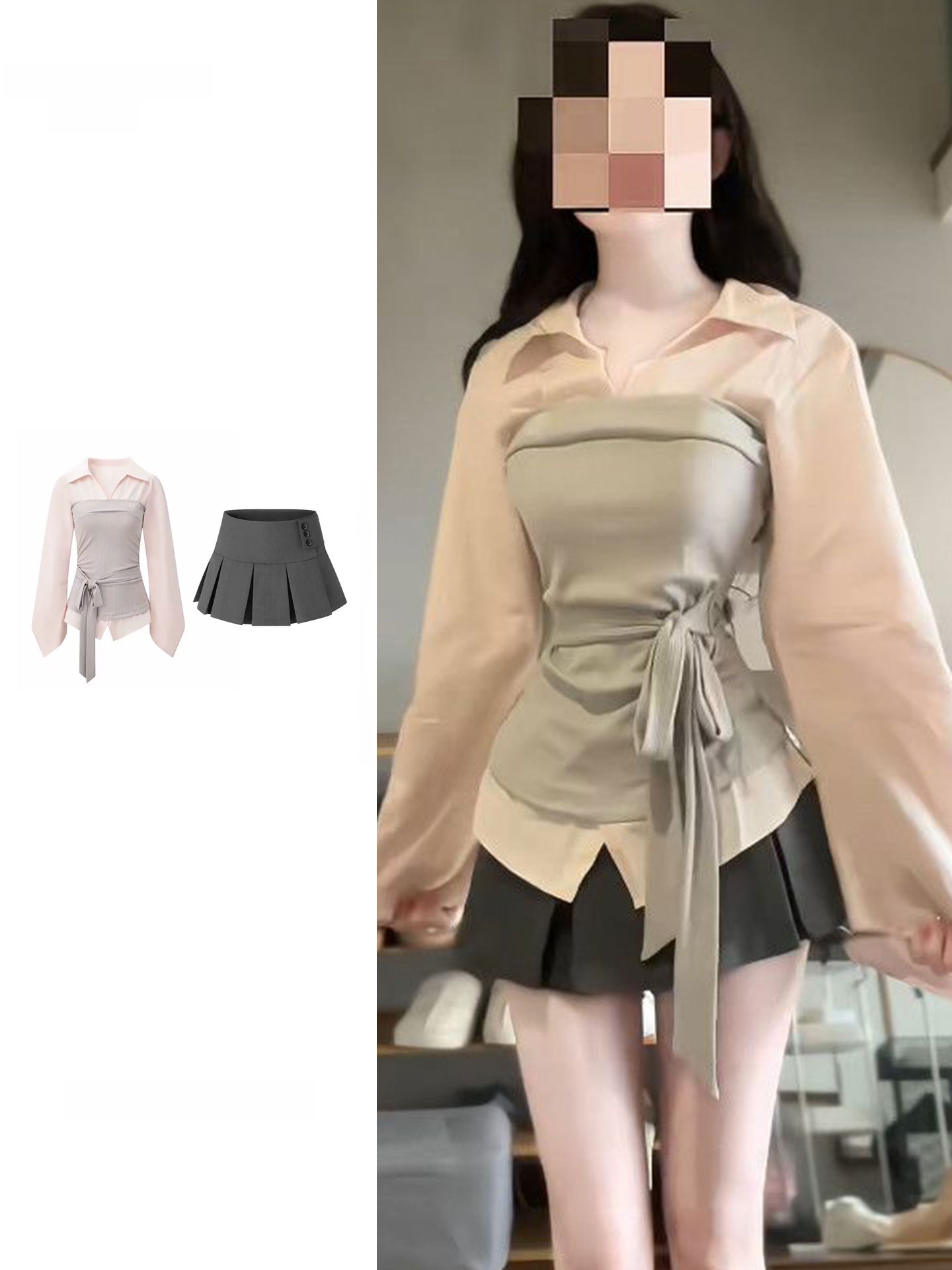ชุดเซ็ตเสื้อและกระโปรงสไตล์เกา - Korean Style A Line Shirt Dress บทวิจารณ์และราคา