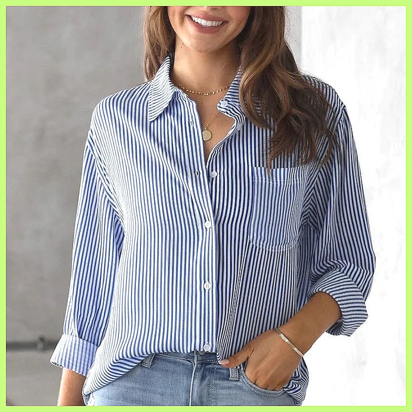 เสื้อผ้าฝ้ายลายทางโอเวอร์ไซส์ใ - Blouses บทวิจารณ์และราคา