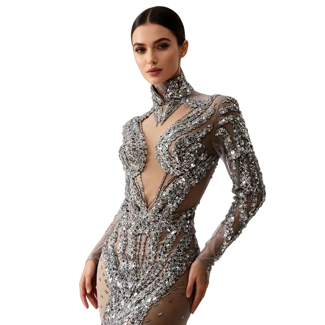 ชุดมินิเดรสซีทรูประดับเลื่อมสี - Sparkly Rhinestone Club Party Dress บทวิจารณ์และราคา