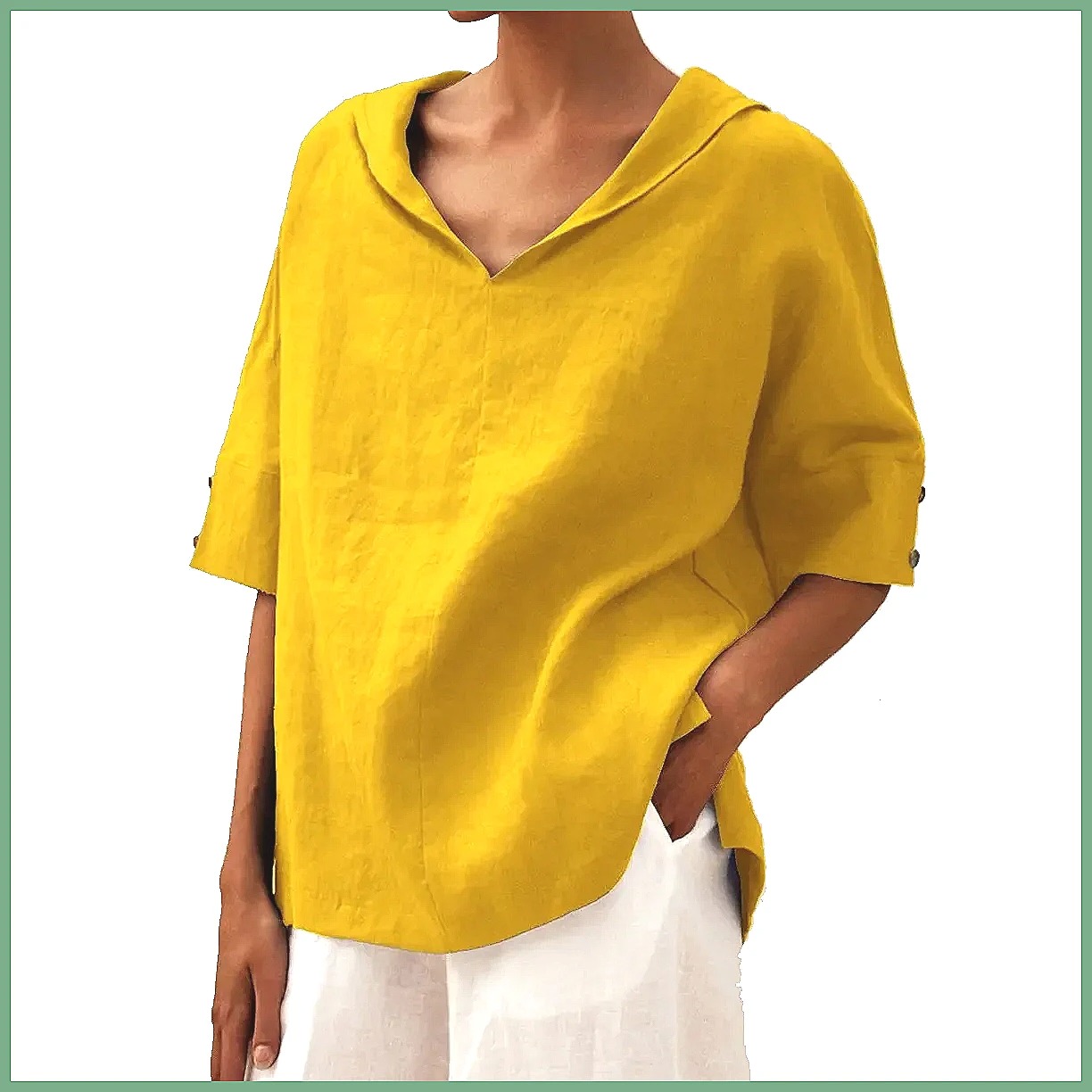 เสื้อเชิ้ตผ้าฝ้ายลินินคอวีทรงห - Blouses บทวิจารณ์และราคา