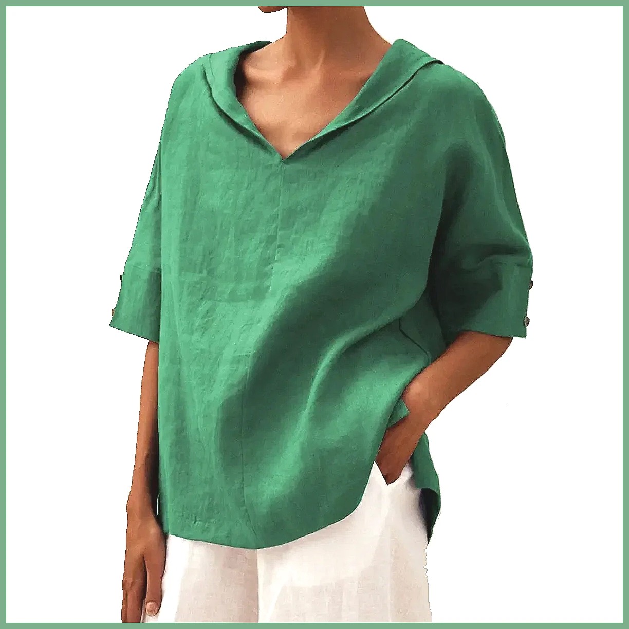 เสื้อเชิ้ตผ้าฝ้ายลินินคอวีทรงห - Blouses บทวิจารณ์และราคา