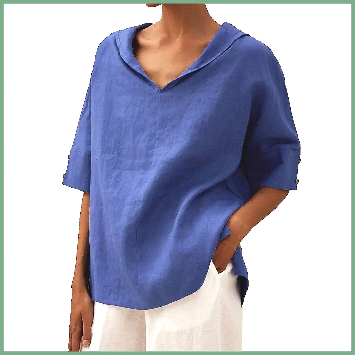 เสื้อเชิ้ตผ้าฝ้ายลินินคอวีทรงห - Blouses บทวิจารณ์และราคา