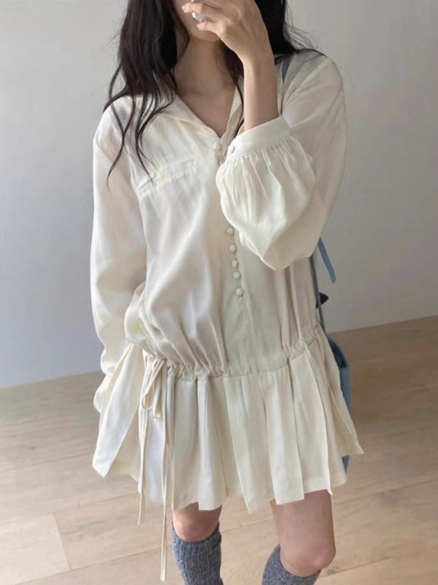 เดรสเชิ้ตแขนยาวทรงเข้ารูปสำหรั - Korean Style A Line Shirt Dress บทวิจารณ์และราคา