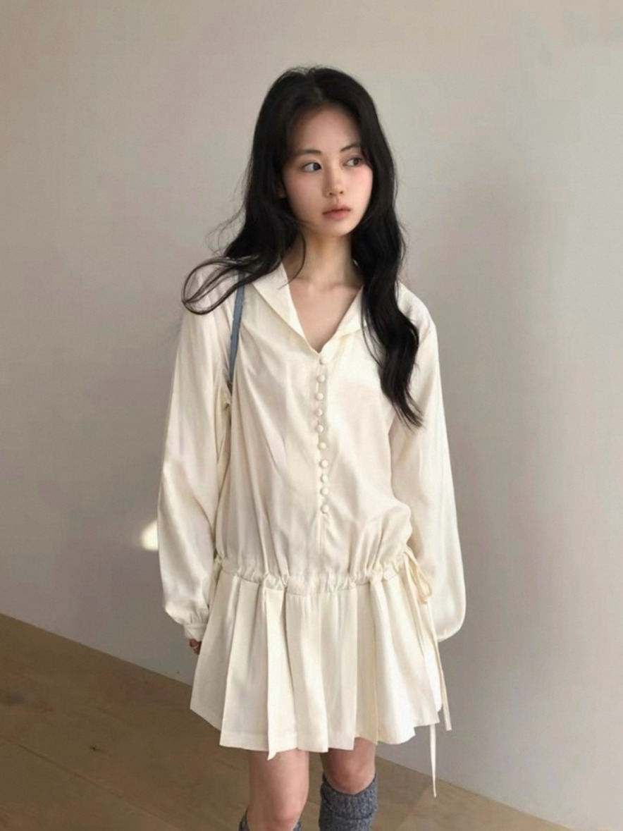 เดรสเชิ้ตแขนยาวทรงเข้ารูปสำหรั - Korean Style A Line Shirt Dress บทวิจารณ์และราคา