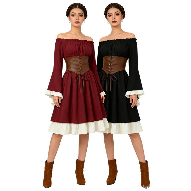 ชุดเดรสยาวปานกลางสไตล์ยุคกลางเ - Dresses บทวิจารณ์และราคา