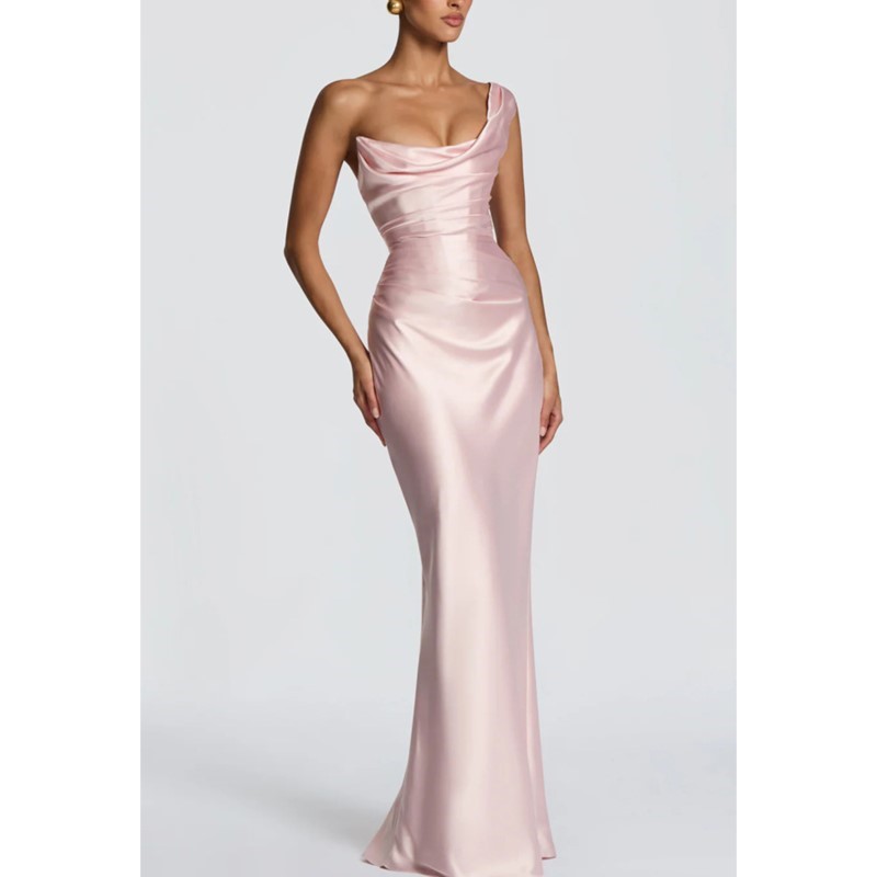 เดรสผ้าซาตินทรงเข้ารูปเซ็กซี่  - Elegant Satin Evening Gown Split บทวิจารณ์และราคา