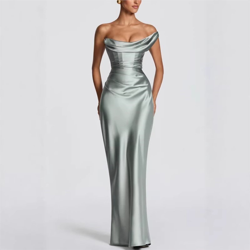 เดรสผ้าซาตินทรงเข้ารูปเซ็กซี่  - Elegant Satin Evening Gown Split บทวิจารณ์และราคา