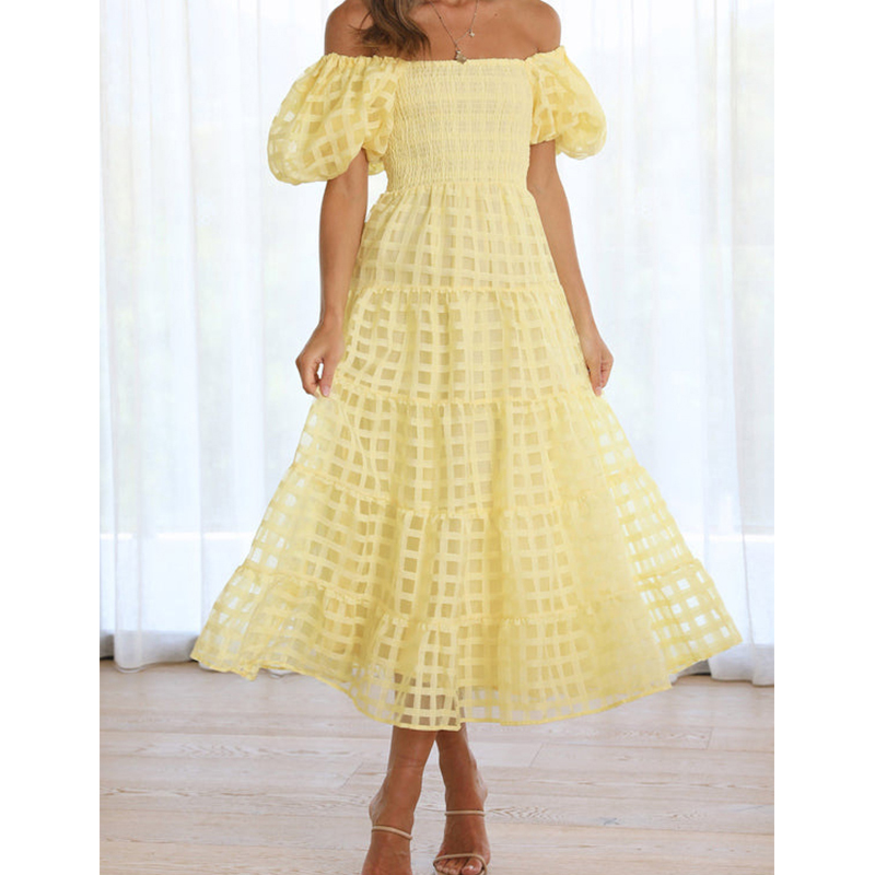 Elegant Off ไหล่ผู้หญิงฤดูร้อน - Off Shoulder Puff Sleeve Sundress บทวิจารณ์และราคา