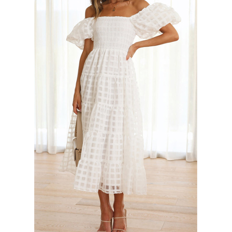 Elegant Off ไหล่ผู้หญิงฤดูร้อน - Off Shoulder Puff Sleeve Sundress บทวิจารณ์และราคา