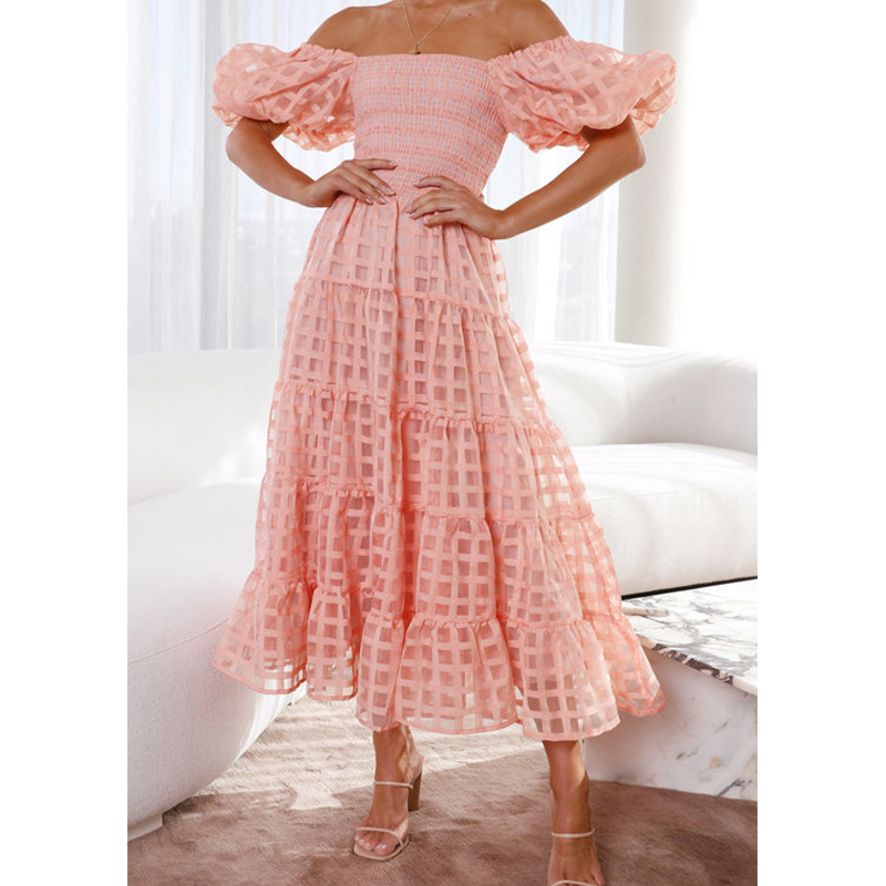 Elegant Off ไหล่ผู้หญิงฤดูร้อน - Off Shoulder Puff Sleeve Sundress บทวิจารณ์และราคา