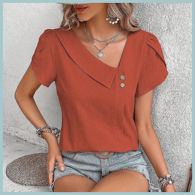 เสื้อเบลาส์สีพื้นสไตล์วินเทจสำ - Blouses บทวิจารณ์และราคา
